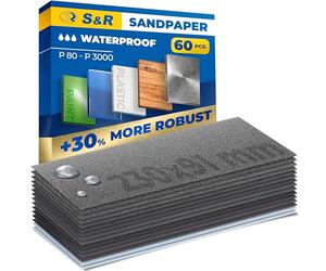 S&R Sandpaper, Waterproof Abrasive Paper Assortment, 60 PCS, P80-P3000