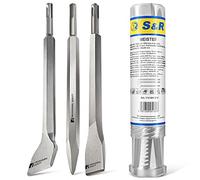S&R SDS Chisel Set 3 Piece - Point, Flat & Tile Chisels 250 mm for Rotary Hammer Drill, Hardened Steel | Industrial Quality Since 1998