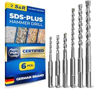 S&R SDS Plus Drill Bit Set 6 pcs 5-10 mm - SDS Masonry Drill Bits for Concrete, Masonry & Stone | Double-Helix Dust Removal | Carbide Tip | 110/160 mm