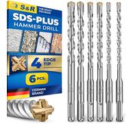 S&R SDS Plus Drill Bit Set 6 pcs 6-12 mm x 160 - SDS Masonry Drill Bits for Concrete, Brick & Stone | Carbide-Tipped | Round Storage Tube