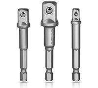 S&R Socket Adapter Set, 3-Part Socket Spanner Set - 1/4-inch, 1/2-inch, 3/8-inch Hex to Square, Chrome Vanadium, for Drills, Screwdrivers, Bit Holders (Light Grey)
