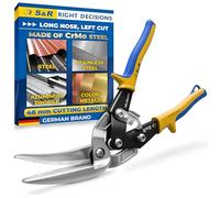 S&R Tin Snips Left Cut 280 mm - Continuous Sheet Metal Shears | Heavy-Duty CrMo Steel Blades, Induction Hardened 60-62 HRC | Ergonomic Non-Slip Handles, Safety Lock, 48 mm Cutting Capacity
