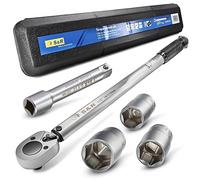 S&R Torque Wrench Set 1/2" - 47.5 cm (28-210 Nm) + 1/2 inch Extension 12.5 cm + 3 Sockets (17, 19, 21 mm) - Break-Resistant, Professional Quality for Precision Work.