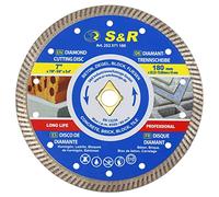 S&R Turbo Diamond Cutting Disc 180 mm / 7 Inch (180 x 10 x 22.2 / 15.88 mm) with Rhombus Hole and Reducer for Concrete, Brick, Masonry, Tiles