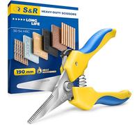 S&R Universal Scissors 190mm - Multi-Material Shears with 42mm HRC 54 Stainless Steel Blade | All-Purpose Scissors for Leather, Plastic, Sheet Metal, Cardboard | Right & Left Handed