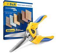 S&R Universal Scissors 205mm, HRC 54 Curved Steel Blade | Heavy-duty shears for leather, sheet metal, aluminium and cable, one-hand safety lock, adjustable tension