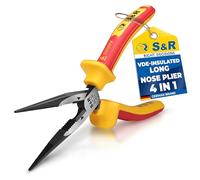 S&R VDE Long Flat Nose Pliers 200mm, 1000V Insulated, CRV Steel