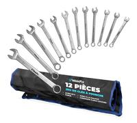WerkFix Combination Spanner Set 12-Pieces 6-22 mm Made of CRV Steel, Laser-Marked, matt-Finished, in Transportation Bag