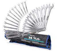 S&R WerkFix Combination Spanner Set 25 pcs 6-32 mm - Metric Spanner Set in Roll Bag | Cr-V Steel, Laser-Marked, Matt Finish | 15° Offset Ring for Access | Spanners & Wrenches