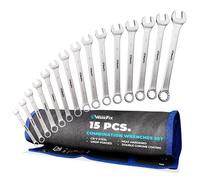 WerkFix Combination Spanner Set 15-Piece 6-21 mm Made of CRV Steel, Laser-Marked, matt-Finished, in tetron roll Bag