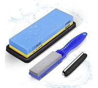 S&R Whetstone Sharpening Stone 4 Pcs.: 2-Sided Grinding Sharpener Grit 1000/4000, with Silicone Holder, Knife Guide and Portable 2-Sided Grinding Stone Grit 120/240, 100% Corundum