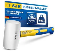S&R White Rubber Mallet - 65 mm Head, 680 g | Non-Marking Hammer with Fibreglass Handle for Precise & Gentle Work
