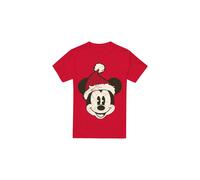 (S, Red) Disney Mens Mickey Mouse Santa Face T-Shirt