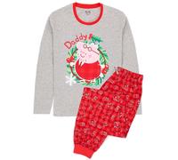 (S, Red/Grey) Peppa Pig Mens Daddy Pig Christmas Pyjama Set