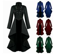 (S, Red) Retro Women Gothic Steampunk Button Corset Costume Coat Medieval Jacke