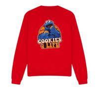(S, Red) Sesame Street Unisex Adult Cookies 4 Life Sweatshirt