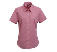 Premier Women's Microcheck Short Sleeve Cotton Shirt in Red | Size: Small Premier Red S