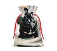 S Reusable Christmas Bag - Adorable French Bulldog Print Drawstring Gift Pouch for Holiday, Birthday, and Wedding Presents