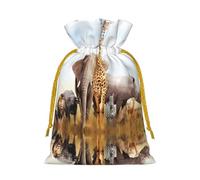 S Reusable Christmas Bag - Animal Safari Full Print Drawstring Gift Pouch for Xmas, Holiday, Party, Wedding, Birthdays