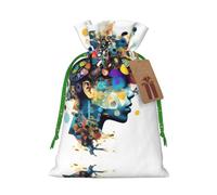 S Reusable Christmas Bag - Artificial Intelligence Brain Print Drawstring Gift Pouch for Holiday, Birthday, and Wedding Presents
