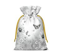 S Reusable Christmas Bag - Butterfly Daisy Print Drawstring Gift Pouch for Holiday, Birthday, and Wedding Presents