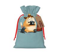 S Reusable Christmas Bag - Cute cat and mouse harmonious picture Full Print Drawstring Gift Pouch for Xmas, Holiday, Party, Wedding, Birthdays