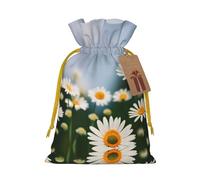 S Reusable Christmas Bag - Daisy Flowers Print Drawstring Gift Pouch for Holiday, Birthday, and Wedding Presents