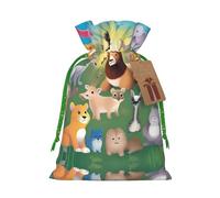 S Reusable Christmas Bag - Enlightenment Animals Full Print Drawstring Gift Pouch for Xmas, Holiday, Party, Wedding, Birthdays