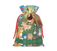 S Reusable Christmas Bag - Enlightenment Animals Full Print Drawstring Gift Pouch for Xmas, Holiday, Party, Wedding, Birthdays
