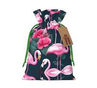 S Reusable Christmas Bag - Flamingo Floral Printed Print Drawstring Gift Pouch for Holiday, Birthday, and Wedding Presents