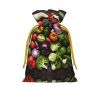 S Reusable Christmas Bag - Introduction of various vegetables Print Drawstring Gift Pouch for Holiday, Birthday, and Wedding Presents