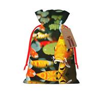 S Reusable Christmas Bag - Japanese Pretty Koi Fish Print Drawstring Gift Pouch for Holiday, Birthday, and Wedding Presents