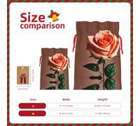 S Reusable Christmas Bag - Orange Pink Rose Print Drawstring Gift Pouch for Holiday, Birthday, and Wedding Presents