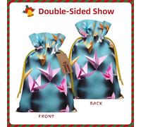 S Reusable Christmas Bag - Origami Paper Cranes Print Drawstring Gift Pouch for Holiday, Birthday, and Wedding Presents