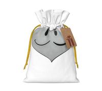S Reusable Christmas Bag - Sad love emoticon Full Print Drawstring Gift Pouch for Xmas, Holiday, Party, Wedding, Birthdays