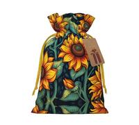 S Reusable Christmas Bag - Spring Sunflowers Retro Flowers Print Drawstring Gift Pouch for Holiday, Birthday, and Wedding Presents