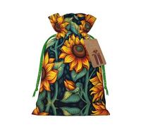 S Reusable Christmas Bag - Spring Sunflowers Retro Flowers Print Drawstring Gift Pouch for Holiday, Birthday, and Wedding Presents