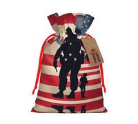 S Reusable Christmas Bag - US Military Soldiers Patriotic Memorial Day Print Drawstring Gift Pouch for Holiday, Birthday, and Wedding Presents