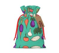 S Reusable Christmas Bag - Vegetable illustration series Full Print Drawstring Gift Pouch for Xmas, Holiday, Party, Wedding, Birthdays