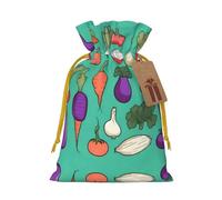 S Reusable Christmas Bag - Vegetable illustration series Full Print Drawstring Gift Pouch for Xmas, Holiday, Party, Wedding, Birthdays