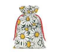 S Reusable Christmas Bag - White daisy Print Drawstring Gift Pouch for Holiday, Birthday, and Wedding Presents