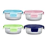 S.ROKE TTAN Small Round Glass Food Storage Containers with Lids, 1.5 Cup Round Food Containers set BPA-Free, 12oz Glass Lunch Bowls for Soup Leftover, Microwave, Dishwasher and Freezer Safe (370ML)