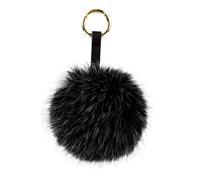 S.ROMZA Pom Pom Keychain Artificial Faux Fur Ball Keychains Fluffy Plush Keychain Pom Pom Bag Charm for Hand Bag Backpack Wallet Pendant Women's Key chain Decoration (Black&White Hairtips)