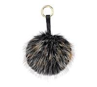 S.ROMZA Pom Pom Keychain Artificial Faux Fur Ball Keychains Fluffy Plush Keychain Pom Pom Bag Charm for Hand Bag Backpack Wallet Pendant Women's Key chain Decoration (Black&Yellow Hairtips)