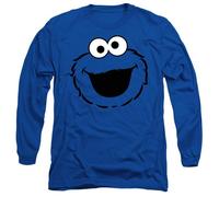 (S, Royal Blue) Sesame Street Mens Cookie Monster Face Long-Sleeved T-Shirt