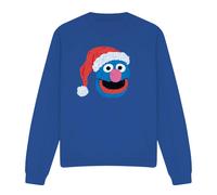 (S, Royal Blue) Sesame Street Unisex Adult Grover Scribble Christmas Sweatshirt
