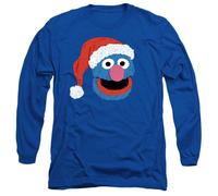 (S, Royal Blue) Sesame Street Unisex Adult Grover Scribble Long-Sleeved Christmas T-Shirt