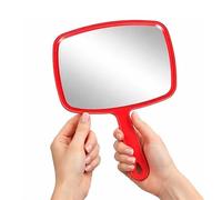 S & S PRODUCTS Makeup Hand Mirror Portable Red Frame Mirror for Personal Care, Barber, Hair Salon, Travel & Daily Use 6.3'' x 9.6''