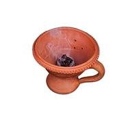 S,S Store Crafts Desi Handmade Natural Clay Dhoop Loban Dani/Dhuni Burner Holder/Pot Stand for Puja/Hawan/Dhuni with Handle [Medium Size 100% Pure Mitti], 5'' x 4'' x 4'' Pack of 1