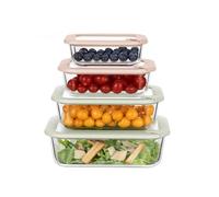 S SALIENT Glass Food Storage Containers with Glass Lids, Microwave Safe Food Container Set, Aitight Meal Prep Container Set, LeakProof, 100% Plastic Free, 4 Pack